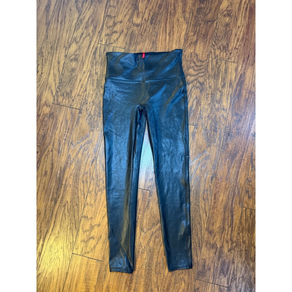 Spanx Faux Leather Leggings Very Black High Waisted Shaping Pants Large L/G